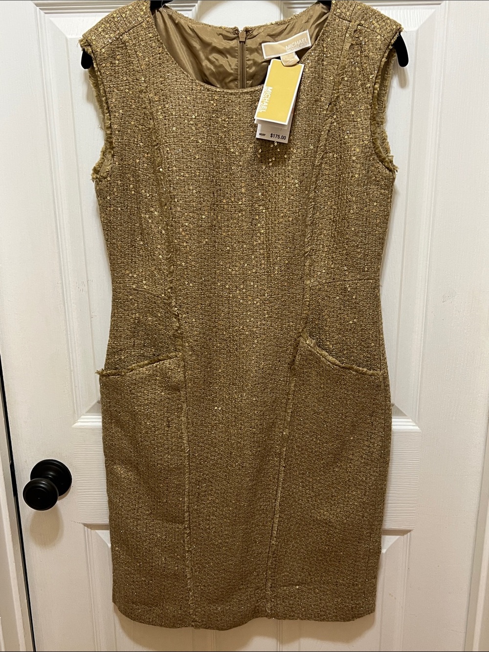 NWT Michael Kors Gold Sequin Boucle Sheath Dress